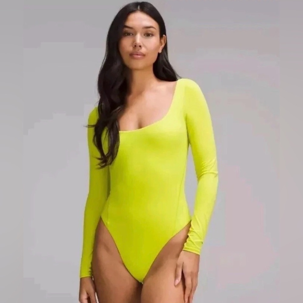 Lululemon Wundermost Nulu Square Neck Long Sleeve Bodysuit Lichen Lime Sz XS $88